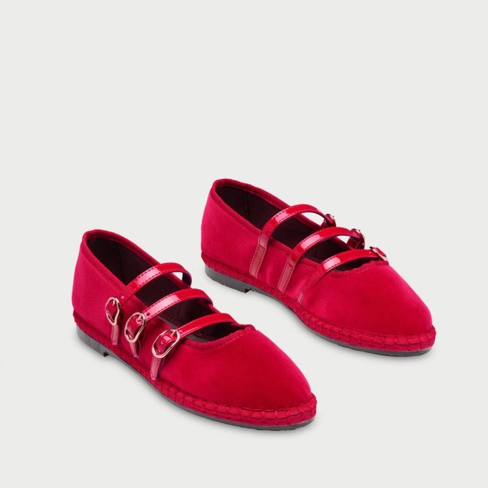 Flabellus Mina Triple Strap Mary Jane Flats – Red Velvet – EU 40 – NWT